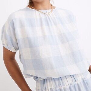 Madewell Linen-Blend Michele Bubble Top in Gingham Check